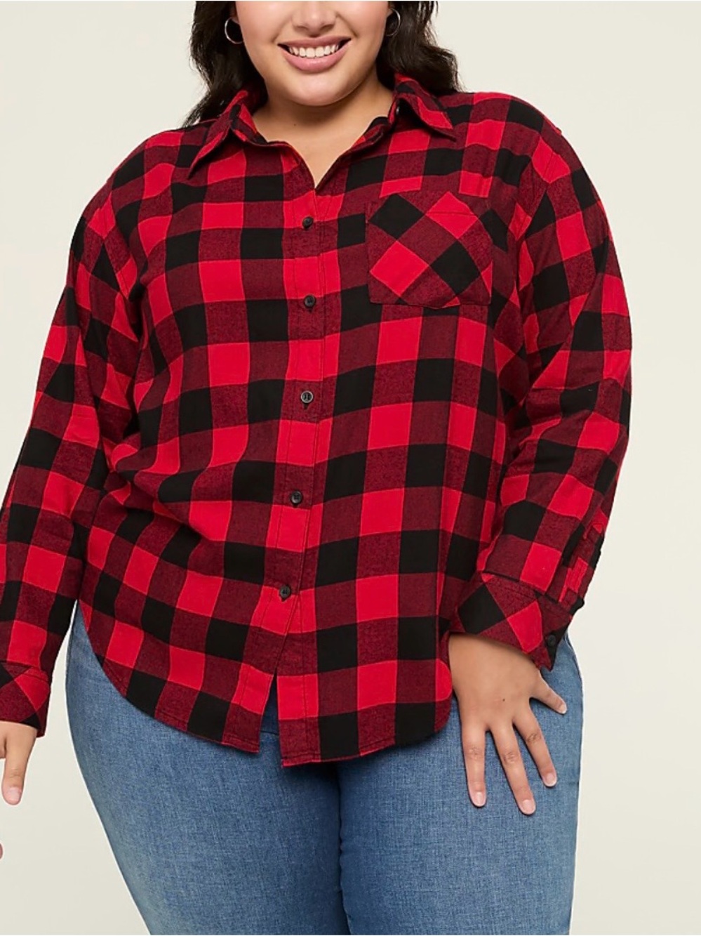 Lane Bryant Buffalo Plaid Flannel Shirt Button Down Red Black Plus Size 18/20